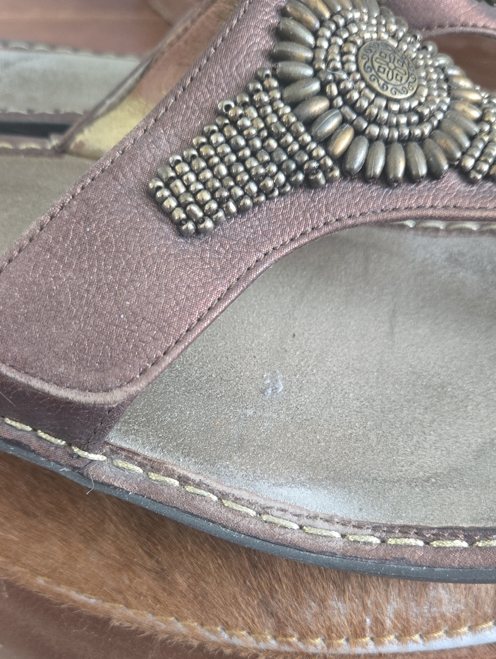 Alegria Metallic Bronze Beaded Thong Sandals - Picture 11 of 11